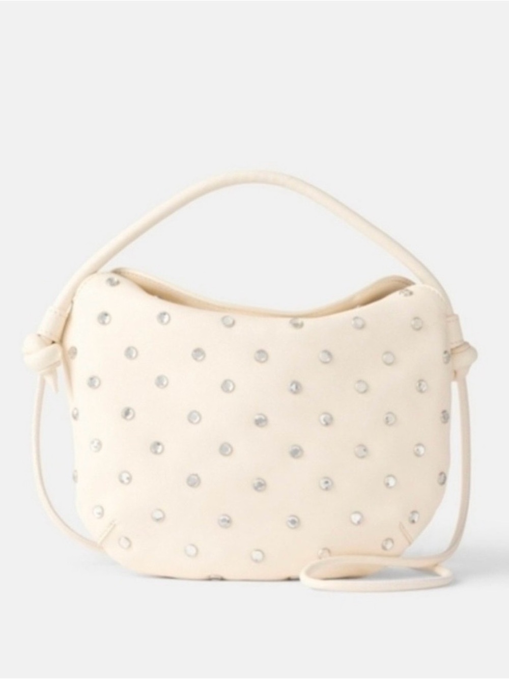 Cream Studded Freda Salvador Elis Mini Crescent Bag: OS